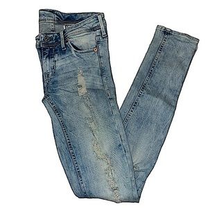 H&M Acid Wash Distressed Skinny Low Waist Jeans